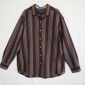 Tommy Bahama Shirt Mens XL Cotton/Silk Casual Button Up Striped Long Sleeve